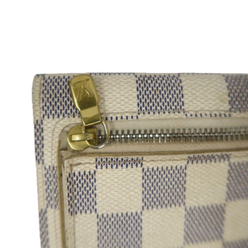 LOUIS VUITTON Portefeuille Koala Wallet, Damier Azur, White, Gold Hardware, With Initials Engraving, Box & Dust Bag