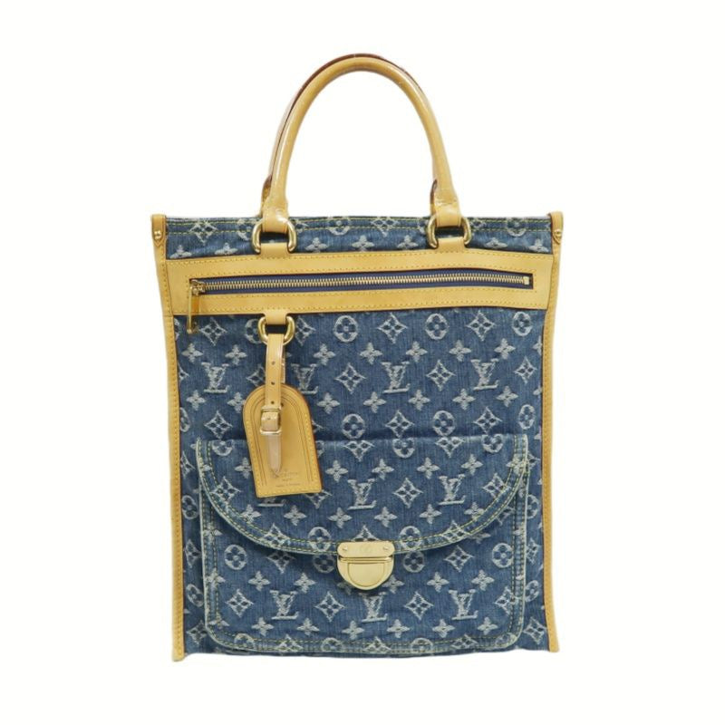 LOUIS VUITTON Monogram Denim Flat Shopper Handbag, Blue Denim Canvas Handbag