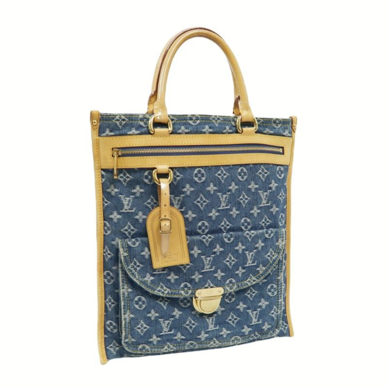 LOUIS VUITTON Monogram Denim Flat Shopper Handbag, Blue Denim Canvas Handbag