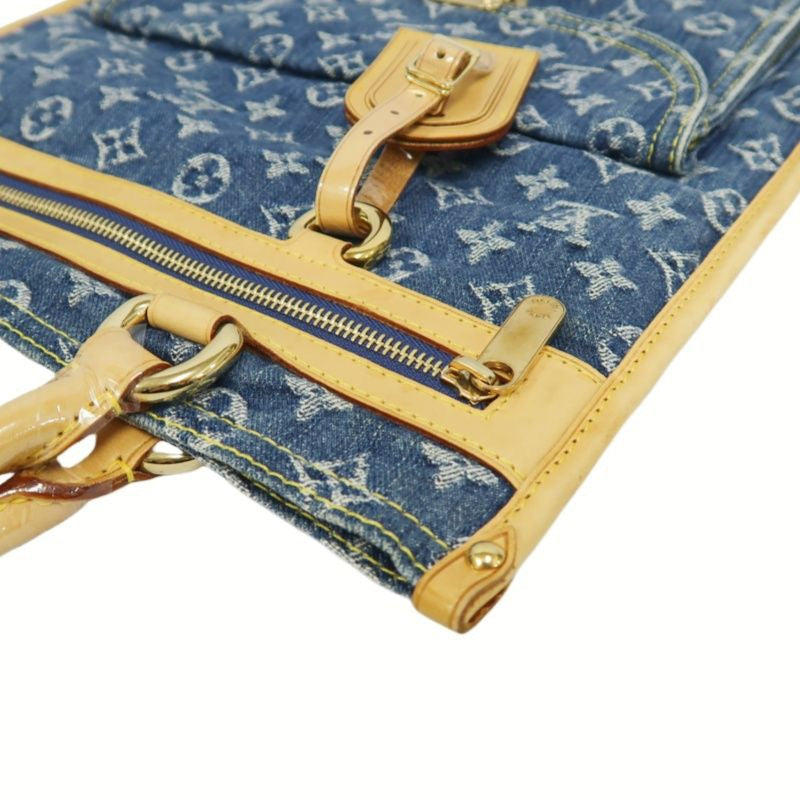 LOUIS VUITTON Monogram Denim Flat Shopper Handbag, Blue Denim Canvas Handbag