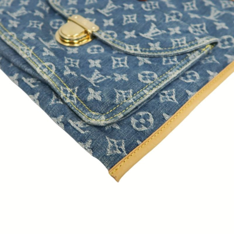 LOUIS VUITTON Monogram Denim Flat Shopper Handbag, Blue Denim Canvas Handbag