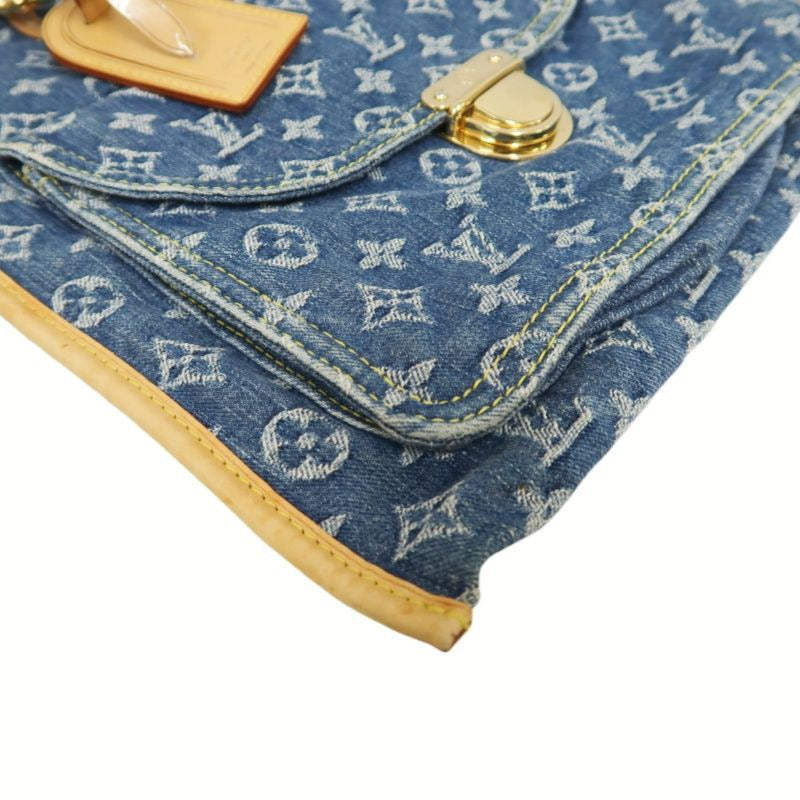 LOUIS VUITTON Monogram Denim Flat Shopper Handbag, Blue Denim Canvas Handbag