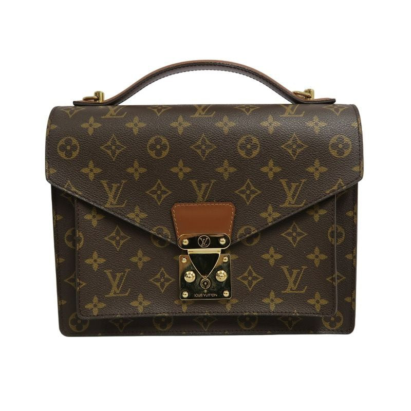 LOUIS VUITTON Monceau 28 Monogram Handbag, Brown, Gold Hardware, with Shoulder Strap and Two Keys, PVC Material