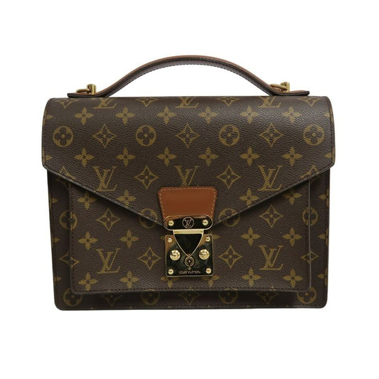 LOUIS VUITTON Monceau 28 Monogram Handbag, Brown, Gold Hardware, with Shoulder Strap and Two Keys, PVC Material