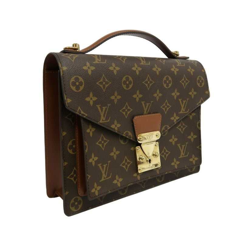 LOUIS VUITTON Monceau 28 Monogram Handbag, Brown, Gold Hardware, with Shoulder Strap and Two Keys, PVC Material