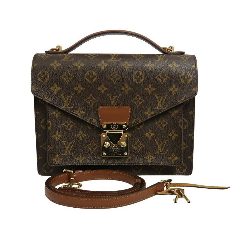 LOUIS VUITTON Monceau 28 Monogram Handbag, Brown, Gold Hardware, with Shoulder Strap and Two Keys, PVC Material
