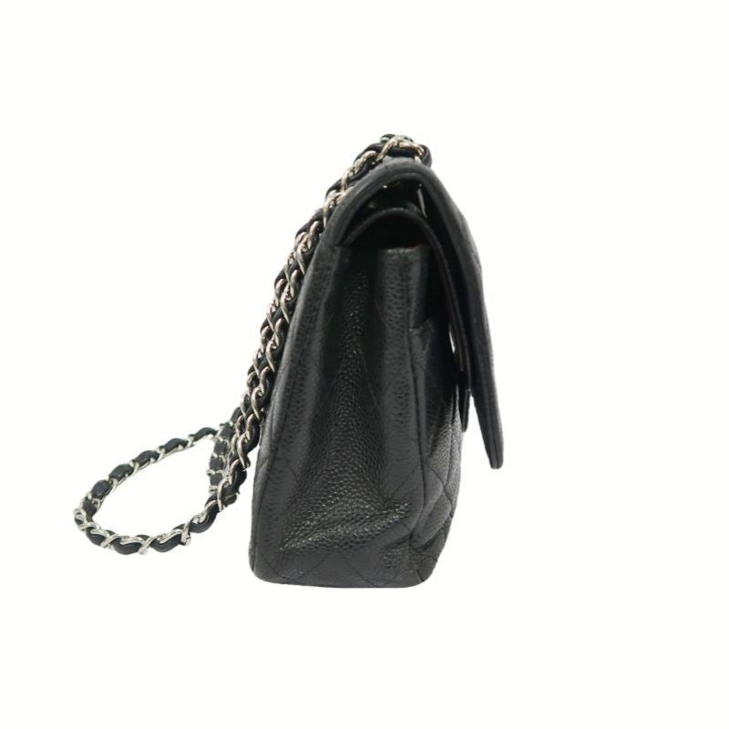 Chanel Classic Flap Shoulder Bag, Black Caviar Leather, Iconic Turn-lock Closure, Leather-woven Chain Strap, Premium Hardware, Timeless Luxury Handbag