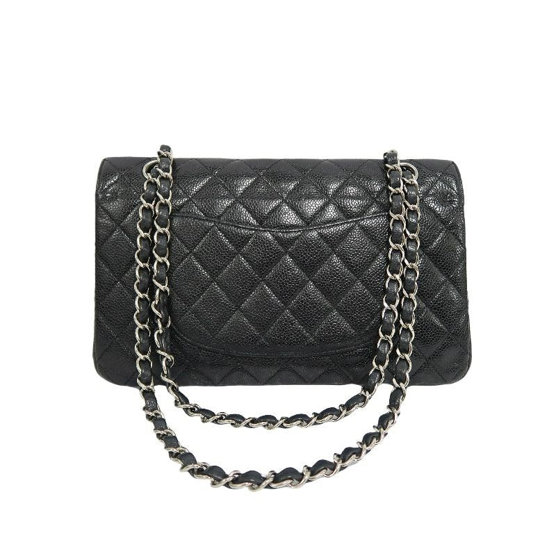 Chanel Classic Flap Shoulder Bag, Black Caviar Leather, Iconic Turn-lock Closure, Leather-woven Chain Strap, Premium Hardware, Timeless Luxury Handbag