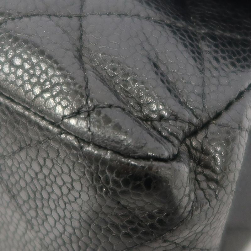 Chanel Classic Flap Shoulder Bag, Black Caviar Leather, Iconic Turn-lock Closure, Leather-woven Chain Strap, Premium Hardware, Timeless Luxury Handbag