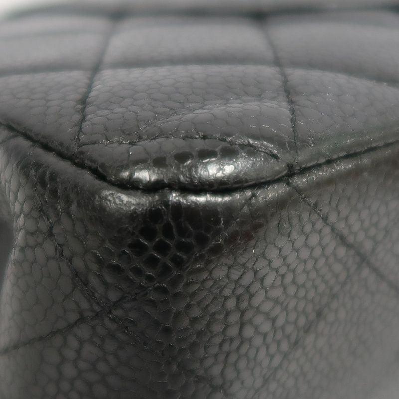 Chanel Classic Flap Shoulder Bag, Black Caviar Leather, Iconic Turn-lock Closure, Leather-woven Chain Strap, Premium Hardware, Timeless Luxury Handbag