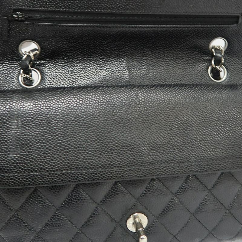 Chanel Classic Flap Shoulder Bag, Black Caviar Leather, Iconic Turn-lock Closure, Leather-woven Chain Strap, Premium Hardware, Timeless Luxury Handbag
