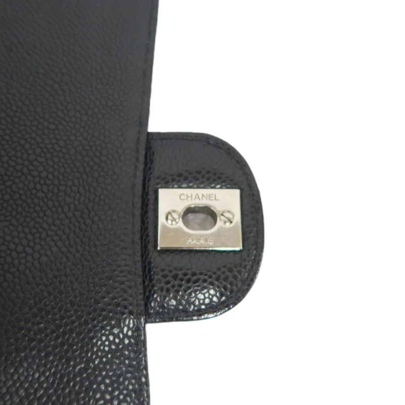 Chanel Classic Flap Shoulder Bag, Black Caviar Leather, Iconic Turn-lock Closure, Leather-woven Chain Strap, Premium Hardware, Timeless Luxury Handbag
