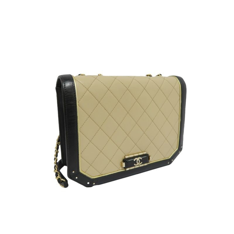 Chanel Matelasse Lambskin Beige/Black Crossbody Bag