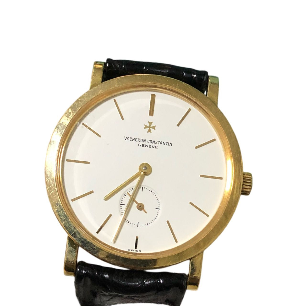VACHERON CONSTANTIN Watch Black leather strap watch Model: 92240/000J-8163 YG / Leather (Non-exportable material) Essential Small Seconds Strap: non-original Buckle: original 750 gold Serial number: 674525 Manual winding White dial
