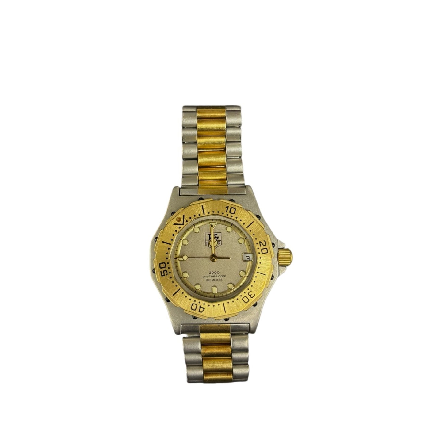 TAG HEUER Men's watch Silver tone Damaged box included Two‑tone (gold & silver) bracelet Model: 934.213 SS / GP 3000 Series Professional Quartz Silver dial Not running (no operation guarantee)