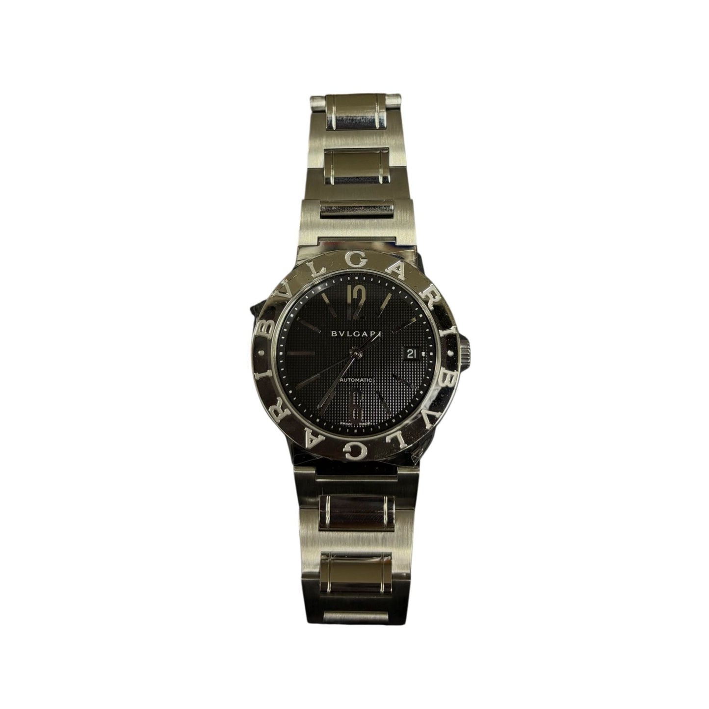 BVLGARI Men's silver watch With box Silver bracelet, black dial Model: BB38SSAUTO Stainless steel / Stainless steel Bulgari Bulgari L14503 Automatic movement Black dial Coated Scratches