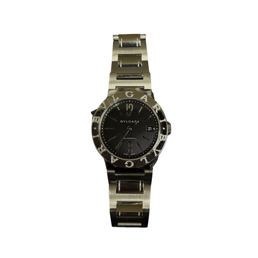 BVLGARI Men's silver watch With box Silver bracelet, black dial Model: BB38SSAUTO Stainless steel / Stainless steel Bulgari Bulgari L14503 Automatic movement Black dial Coated Scratches