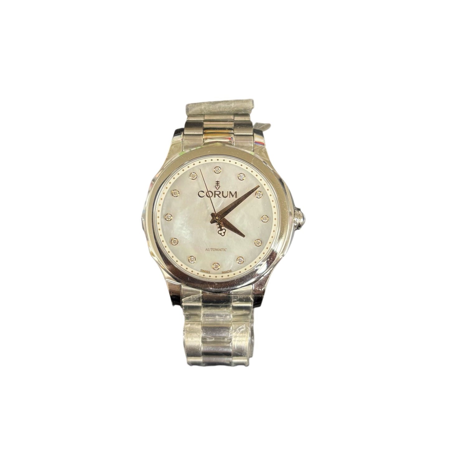 CORUM Silver watch Mother-of-pearl dial with diamond settingModel: 01.0144 Stainless steel / Stainless steel Admiral Ref: 2354311 Automatic movement White mother-of-pearl dial