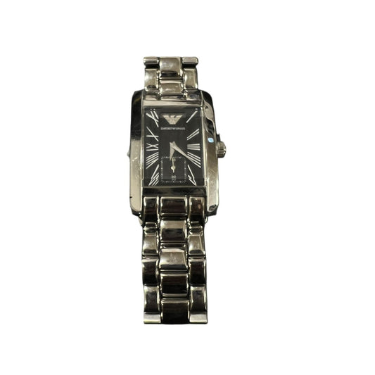 ARMANI Ladies' watch Silver tone Black dial With box and extra links  Model: AR-0157 Stainless steel / Stainless steel Quartz movement Black dial Stains inside glass, not working (No operation guarantee)