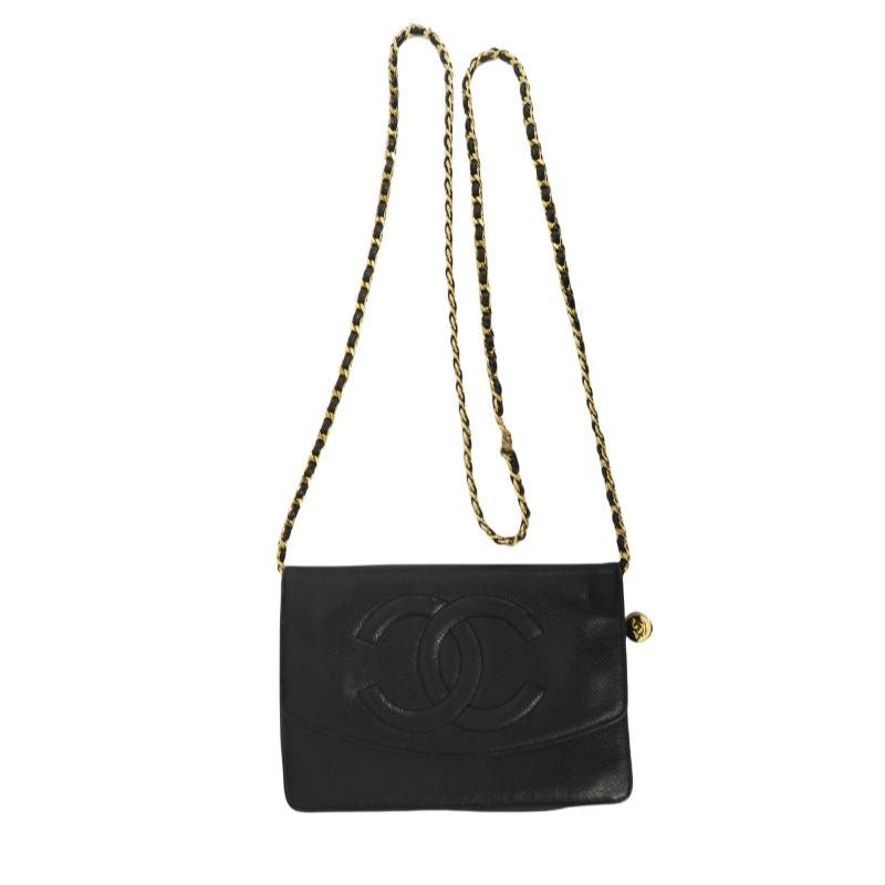 Chanel Flap Crossbody Shoulder Bag, Black Caviar Leather, Gold-Tone Hardware, Classic Luxury Handbag