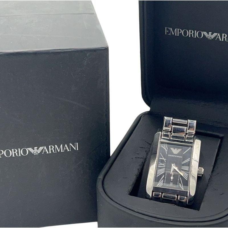 ARMANI Ladies' watch Silver tone Black dial With box and extra links  Model: AR-0157 Stainless steel / Stainless steel Quartz movement Black dial Stains inside glass, not working (No operation guarantee)