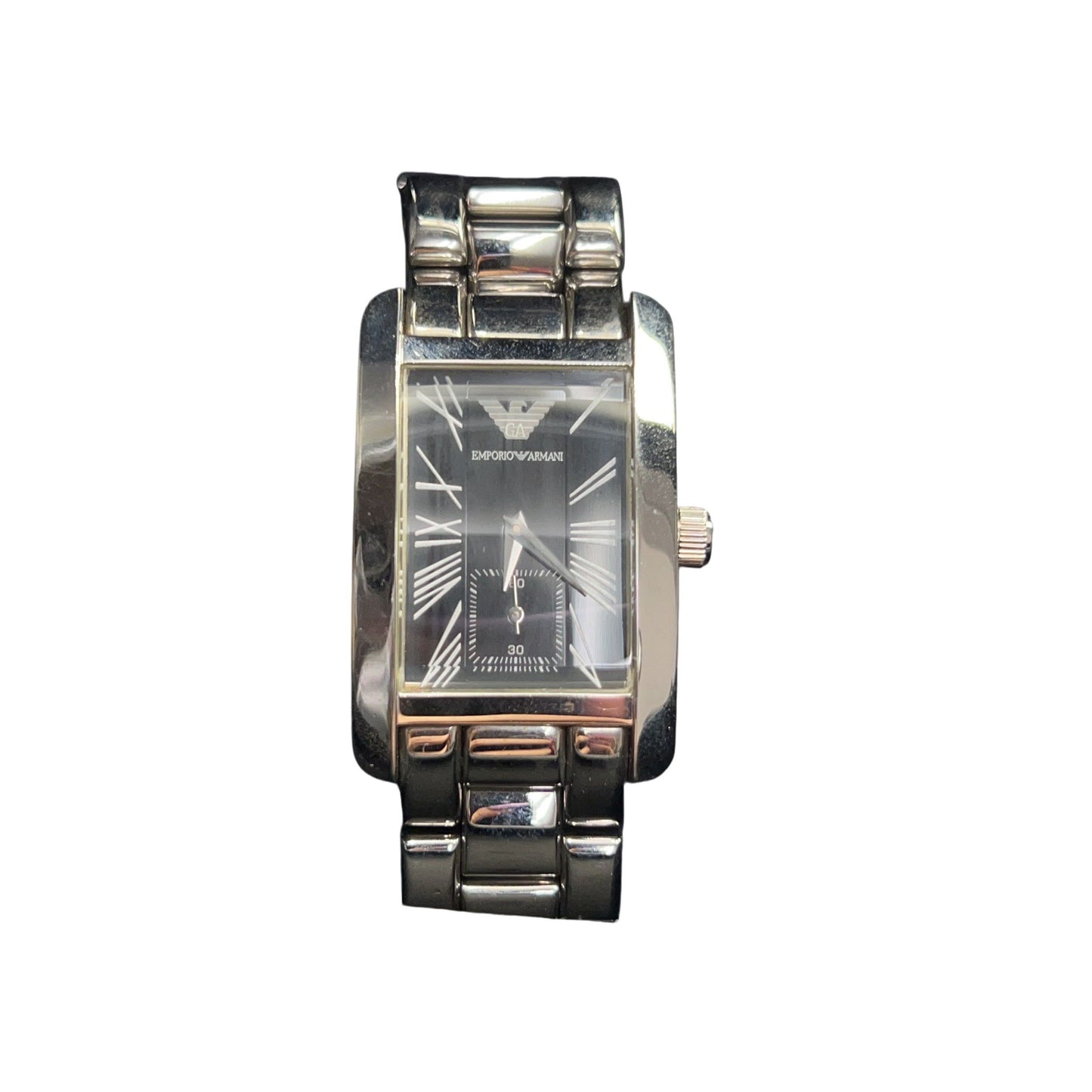 ARMANI Ladies' watch Silver tone Black dial With box and extra links  Model: AR-0157 Stainless steel / Stainless steel Quartz movement Black dial Stains inside glass, not working (No operation guarantee)