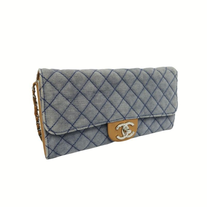 Chanel Blue Denim Canvas Classic Flap Crossbody Bag with Silver Hardware