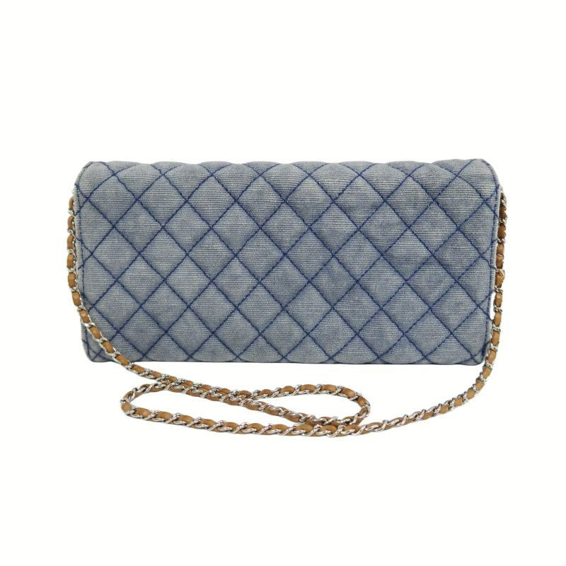 Chanel Blue Denim Canvas Classic Flap Crossbody Bag with Silver Hardware