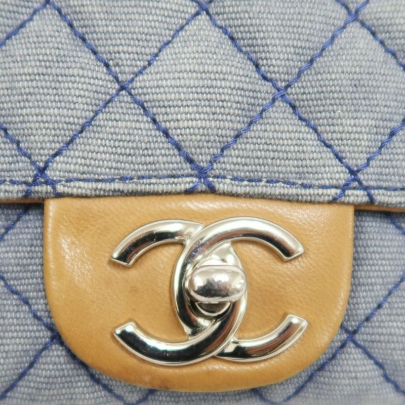 Chanel Blue Denim Canvas Classic Flap Crossbody Bag with Silver Hardware
