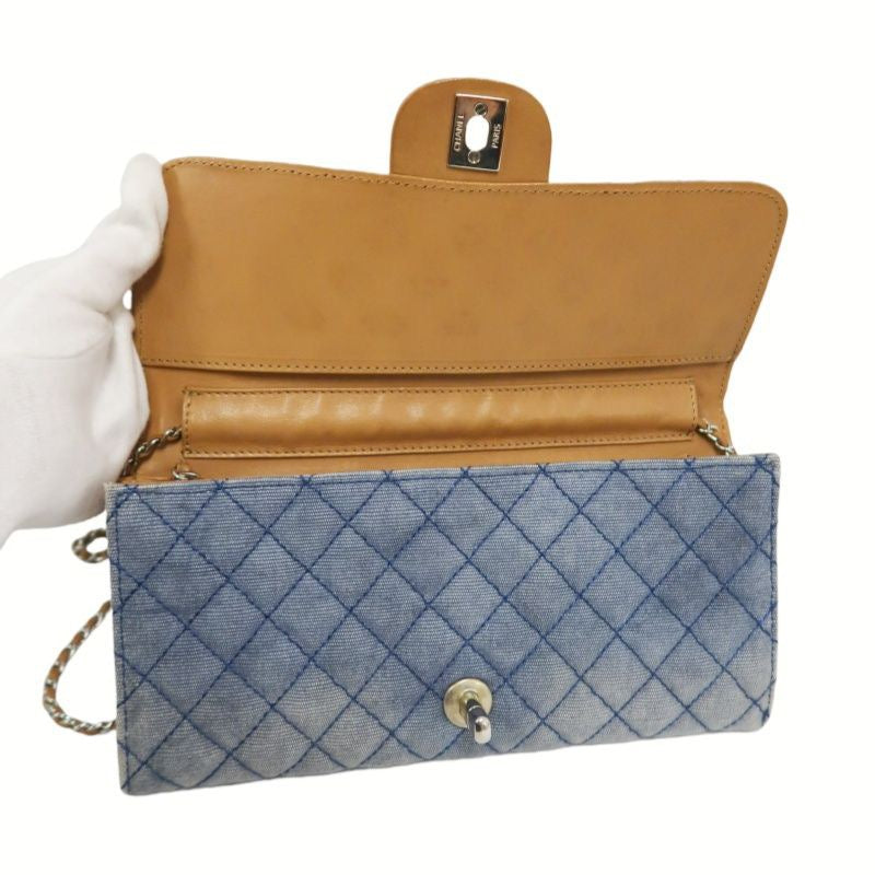 Chanel Blue Denim Canvas Classic Flap Crossbody Bag with Silver Hardware