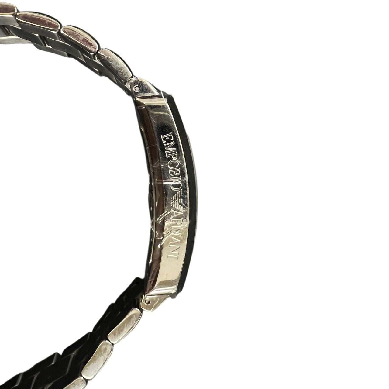 ARMANI Ladies' watch Silver tone Black dial With box and extra links  Model: AR-0157 Stainless steel / Stainless steel Quartz movement Black dial Stains inside glass, not working (No operation guarantee)