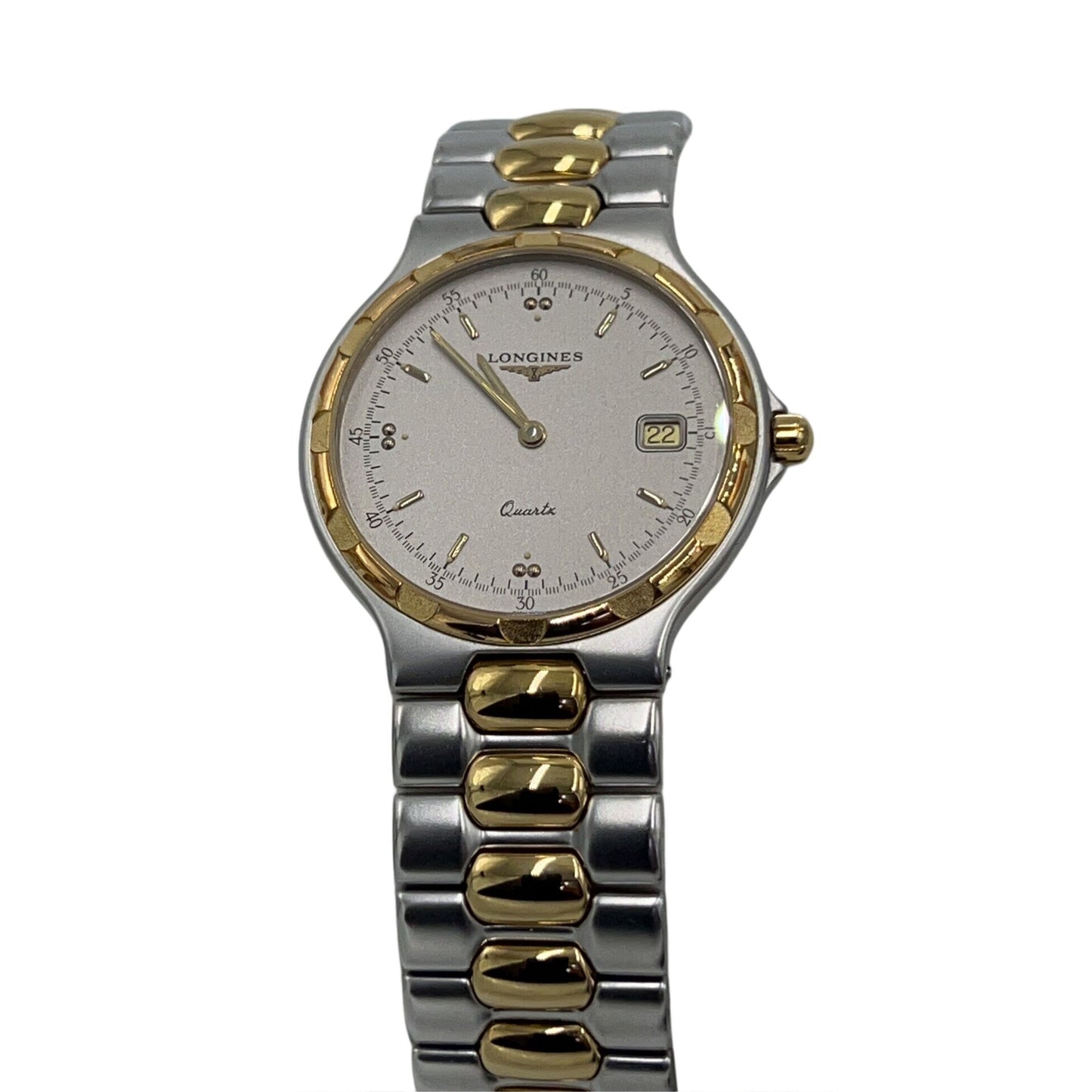 LONGINES Silver/Gold watch With box  Model: L1.614.3 Stainless steel / Gold plated Conquest Ref: 27180126 Quartz movement Silver dial Not working (no operation guarantee)