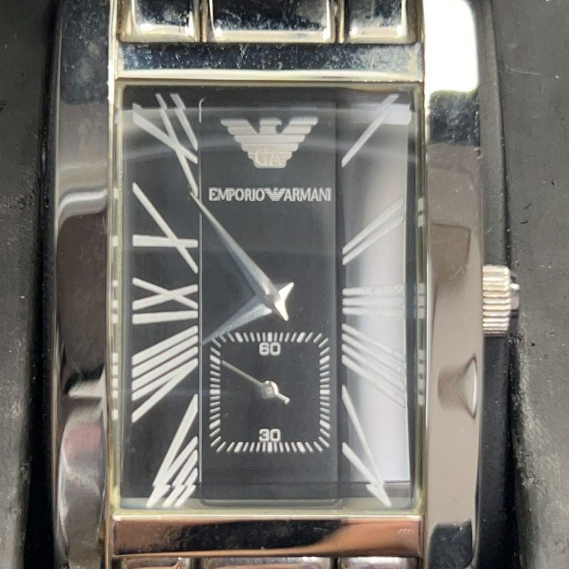 ARMANI Men's watch Silver bracelet Black square dial With boxModel: AR-0156 Stainless steel / Stainless steel Quartz movement Black dial Stains inside the glass, not running (No operation guarantee)