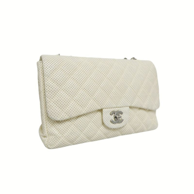 Chanel Perforated Classic Flap Crossbody Bag in White Lambskin