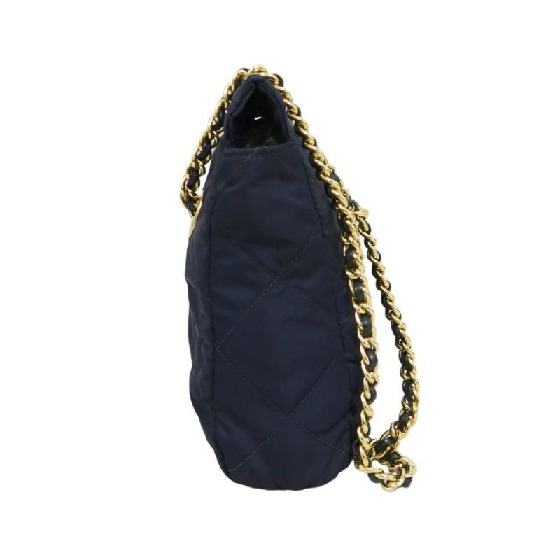 PRADA Chain Shoulder Bag, Nylon, Navy, Gold Hardware, with dust bag.