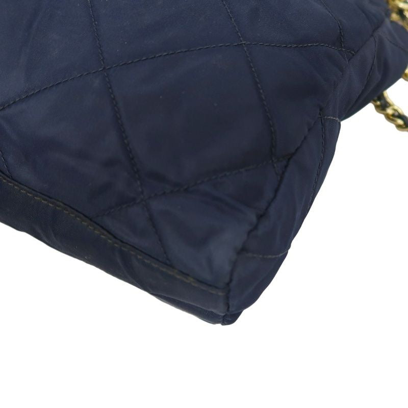 PRADA Chain Shoulder Bag, Nylon, Navy, Gold Hardware, with dust bag.