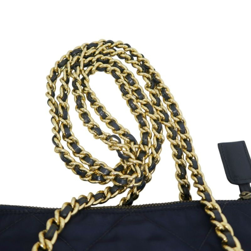 PRADA Chain Shoulder Bag, Nylon, Navy, Gold Hardware, with dust bag.