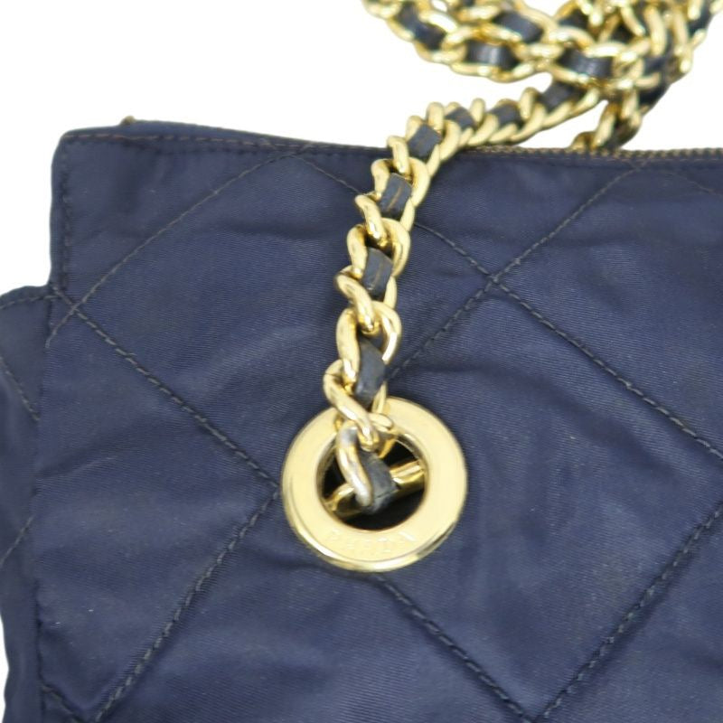 PRADA Chain Shoulder Bag, Nylon, Navy, Gold Hardware, with dust bag.