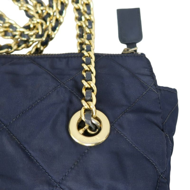 PRADA Chain Shoulder Bag, Nylon, Navy, Gold Hardware, with dust bag.