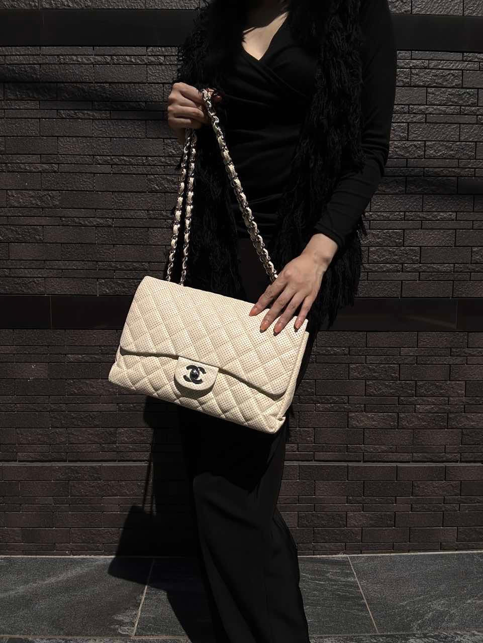 Chanel Perforated Classic Flap Crossbody Bag in White Lambskin