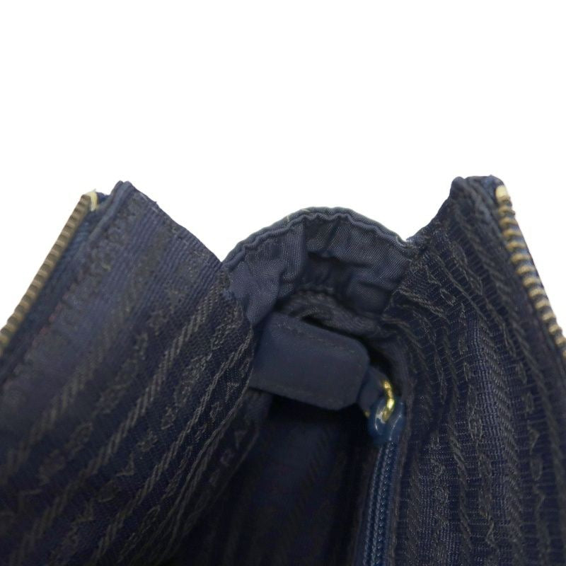 PRADA Chain Shoulder Bag, Nylon, Navy, Gold Hardware, with dust bag.