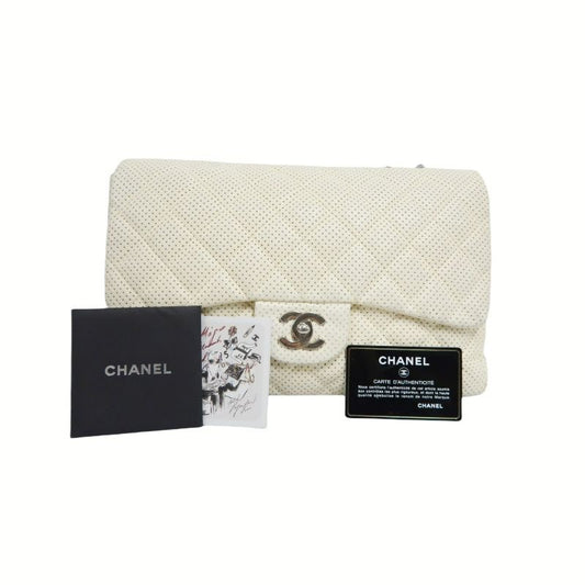 Chanel Perforated Classic Flap Crossbody Bag in White Lambskin