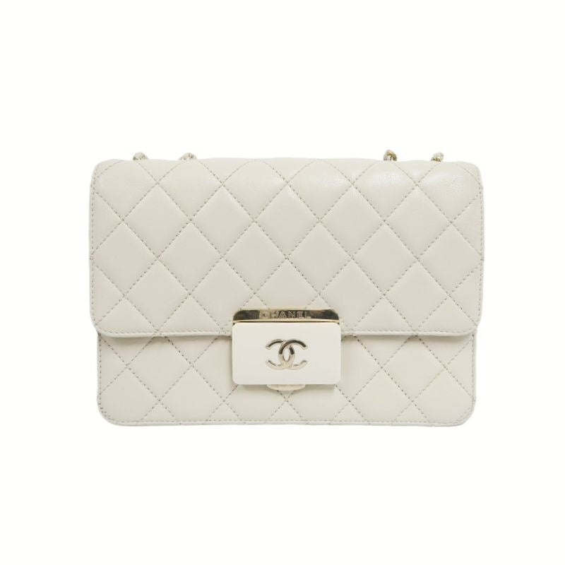 CHANEL Classic Flap Shoulder Bag, Off-white Lambskin, Quilted Pattern, Gold-tone Hardware