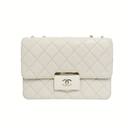 CHANEL Classic Flap Shoulder Bag, Off-white Lambskin, Quilted Pattern, Gold-tone Hardware