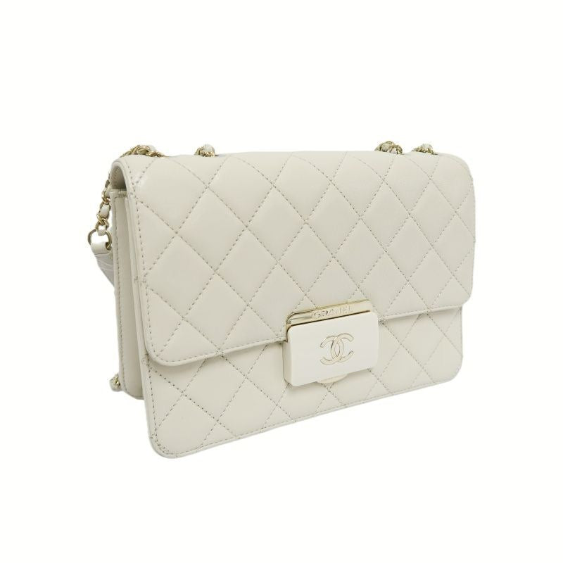 CHANEL Classic Flap Shoulder Bag, Off-white Lambskin, Quilted Pattern, Gold-tone Hardware