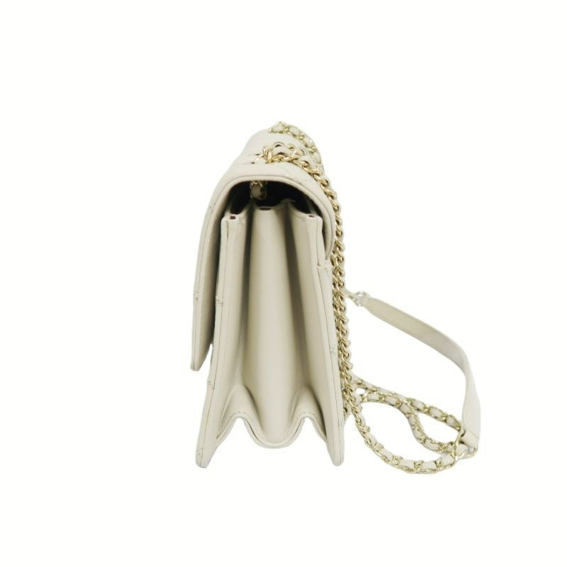 CHANEL Classic Flap Shoulder Bag, Off-white Lambskin, Quilted Pattern, Gold-tone Hardware