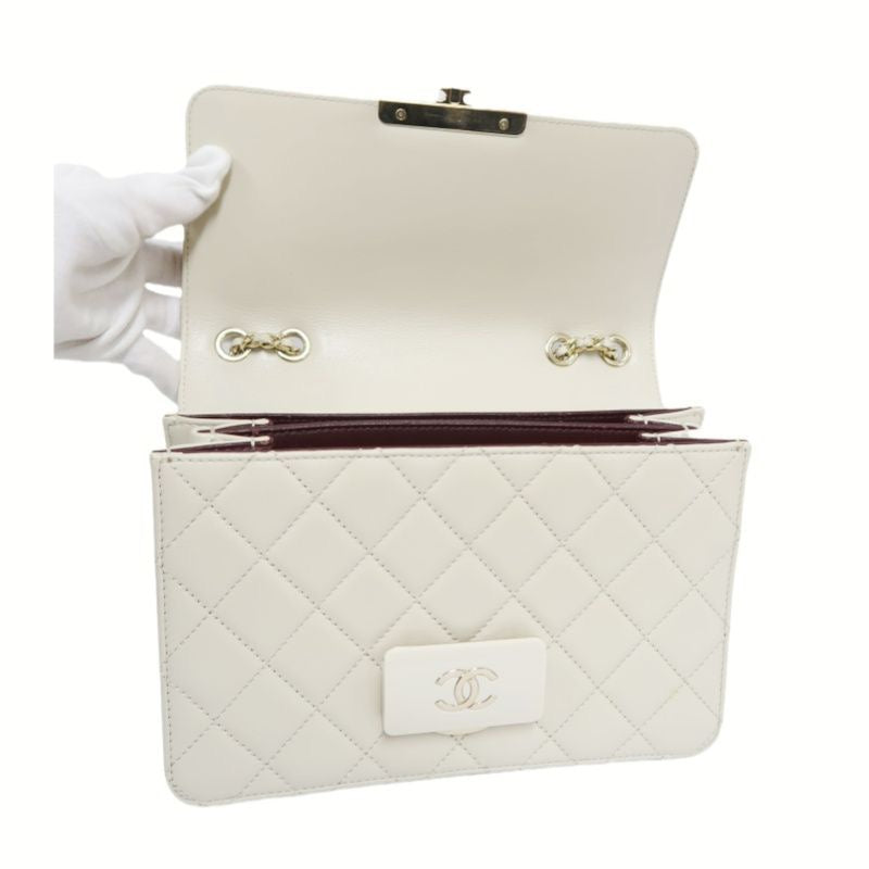 CHANEL Classic Flap Shoulder Bag, Off-white Lambskin, Quilted Pattern, Gold-tone Hardware