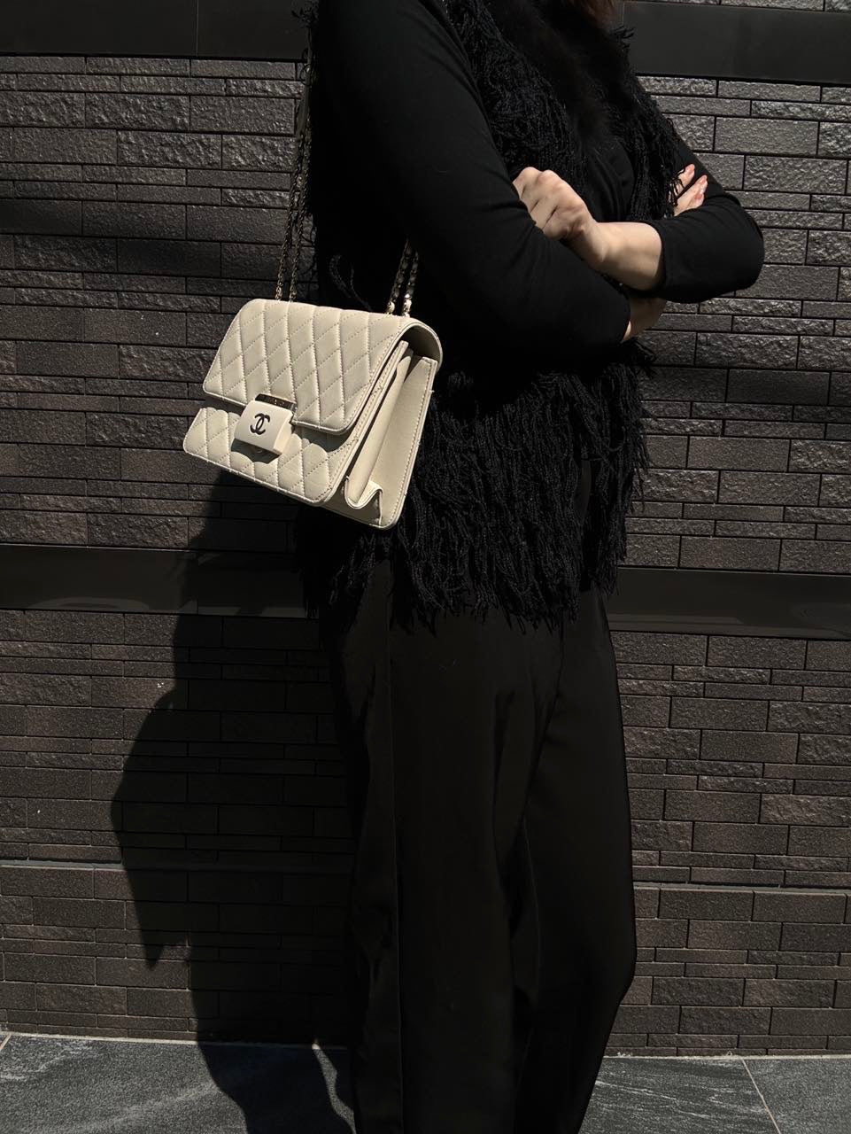 CHANEL Classic Flap Shoulder Bag, Off-white Lambskin, Quilted Pattern, Gold-tone Hardware