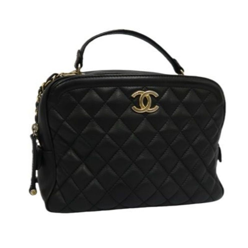 CHANEL Quilted Vanity Handbag, Black Lambskin, Gold-tone Hardware