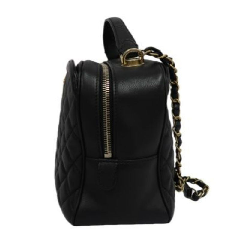 CHANEL Quilted Vanity Handbag, Black Lambskin, Gold-tone Hardware